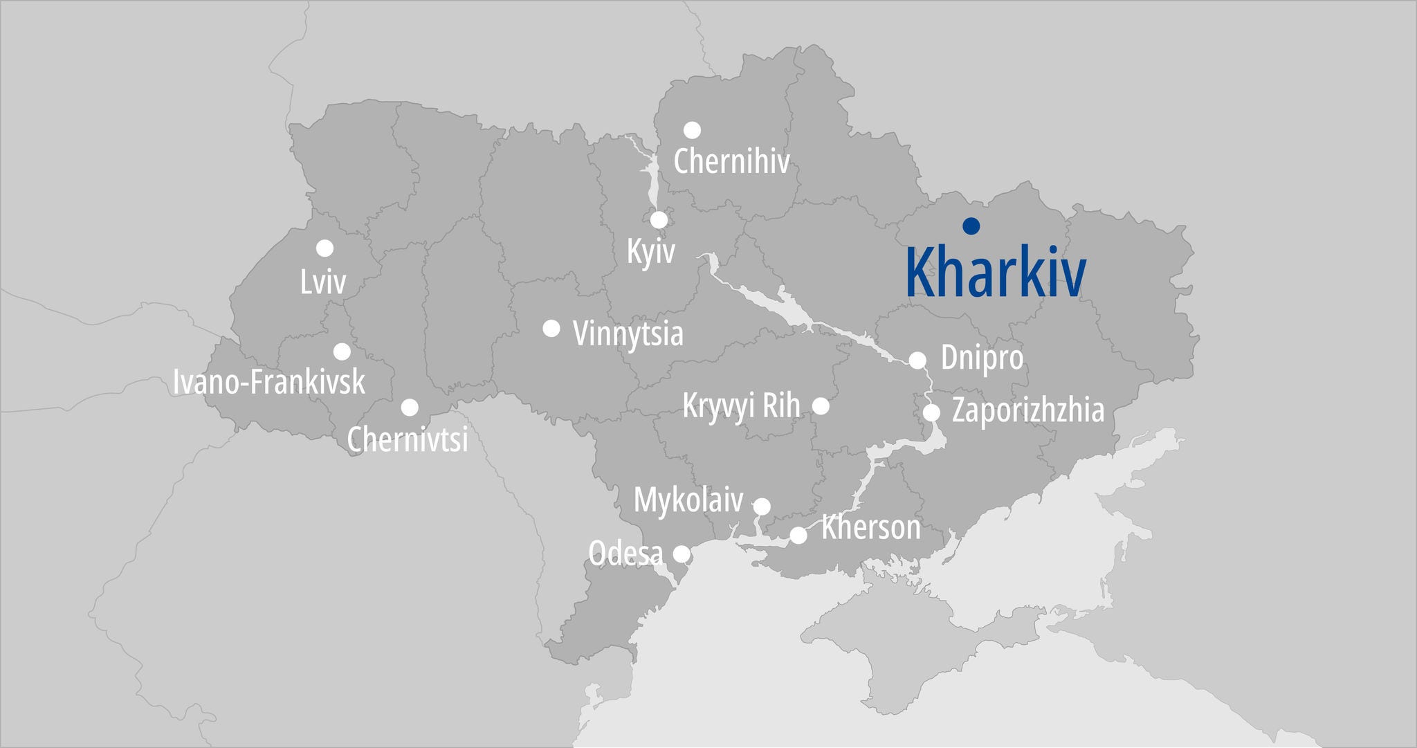 Political map of Ukraine in blue and yellow color on a white background. Vector image