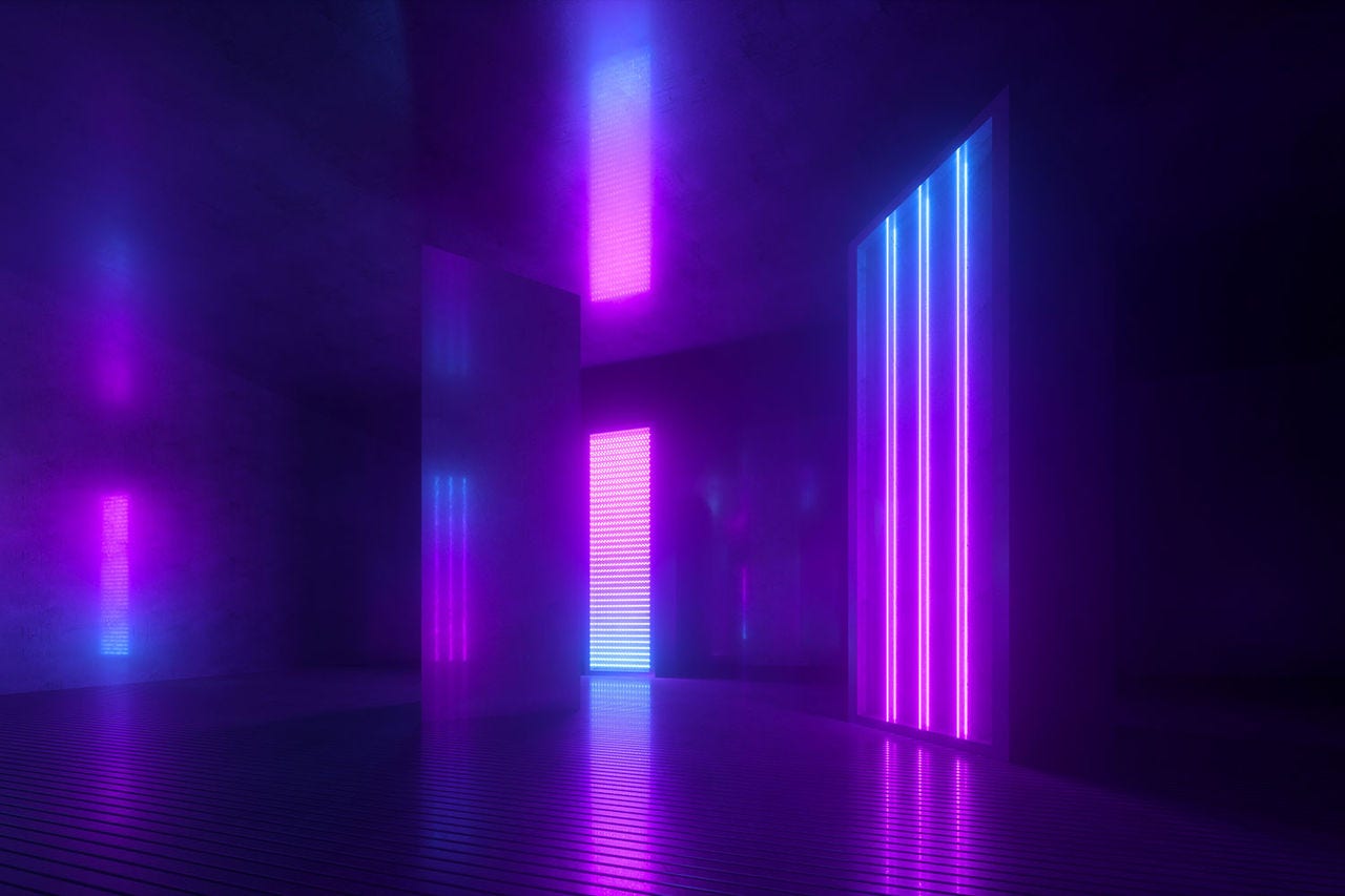 Abstract glowing geometric shapes in blue and purple tones