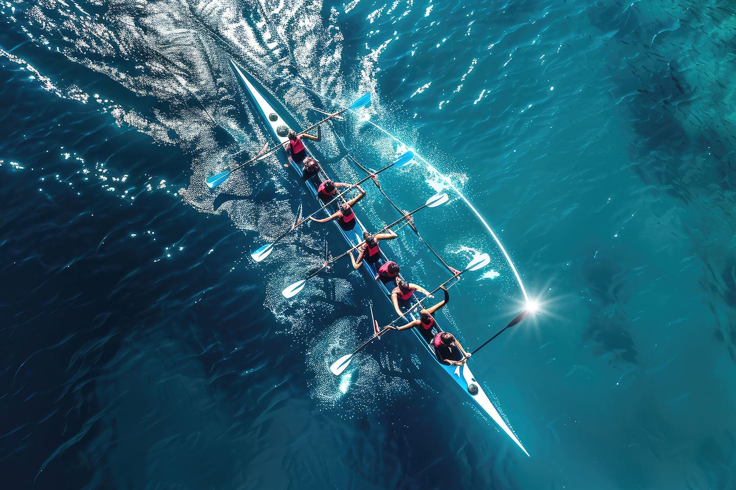 rowing team in boat