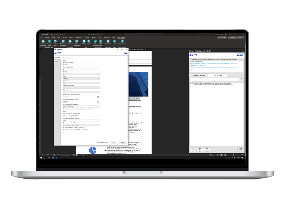 laptop z otwartą aplikacją KPMG ESEF Tagging Tool