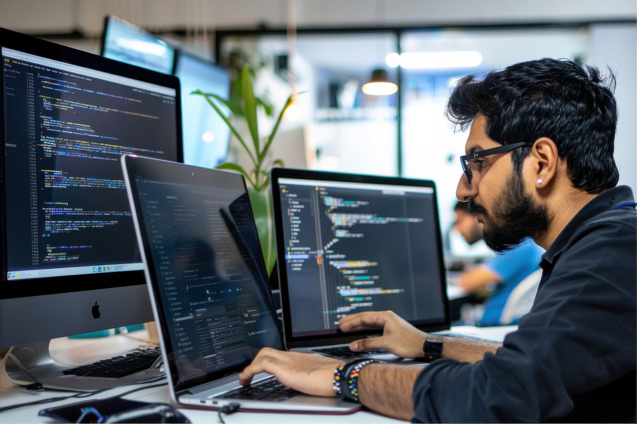 Full Stack Developer Front End businessman  typing on his laptop at a desk