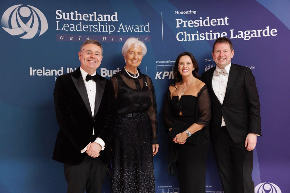 Pascal Donohoe, Christine Lagarde, Anna Scally and Seamus Hand