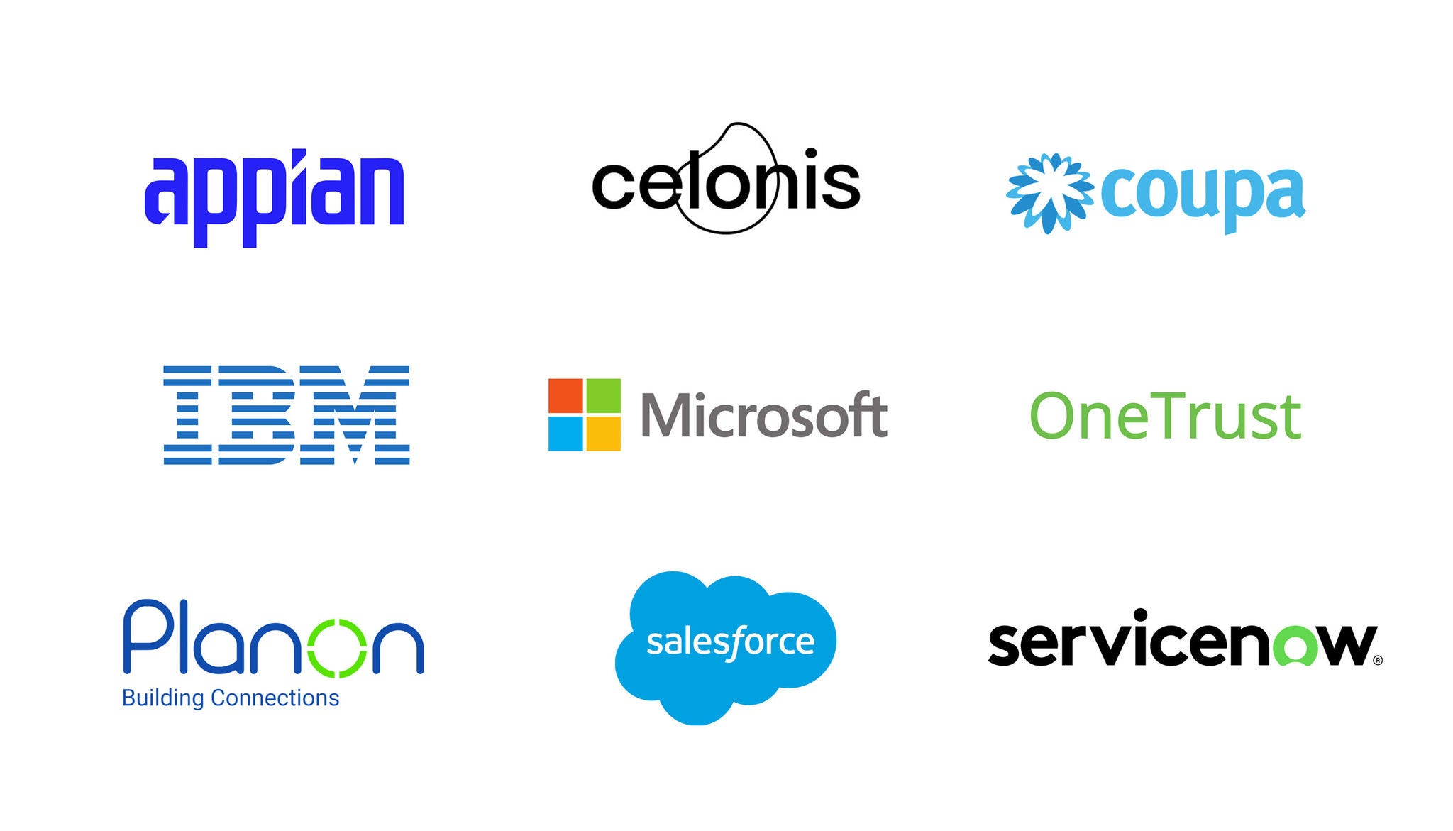 Image with Alliances: Appian, Celonis, Coupa, IBM, Microsoft, OneTrust, Planon, Salesforce, Servicenow