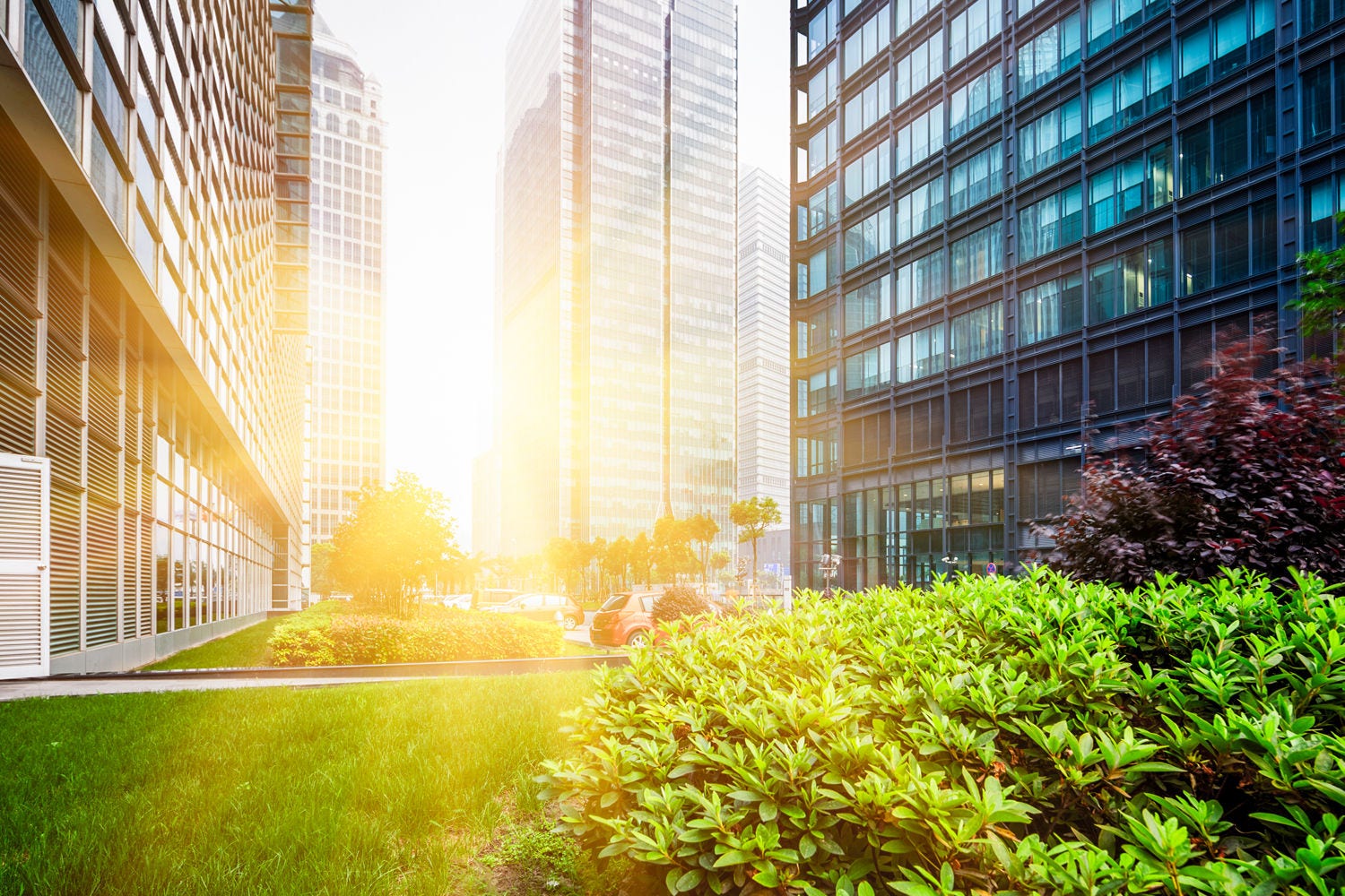 Sonnenstrahlen zwischen Buerogebaeuden