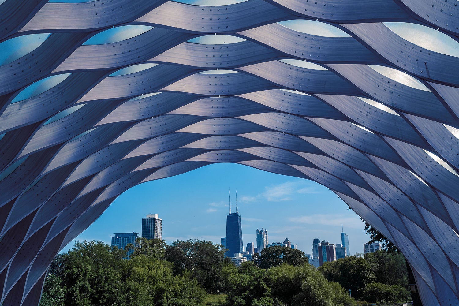 Skyline through modern architecture