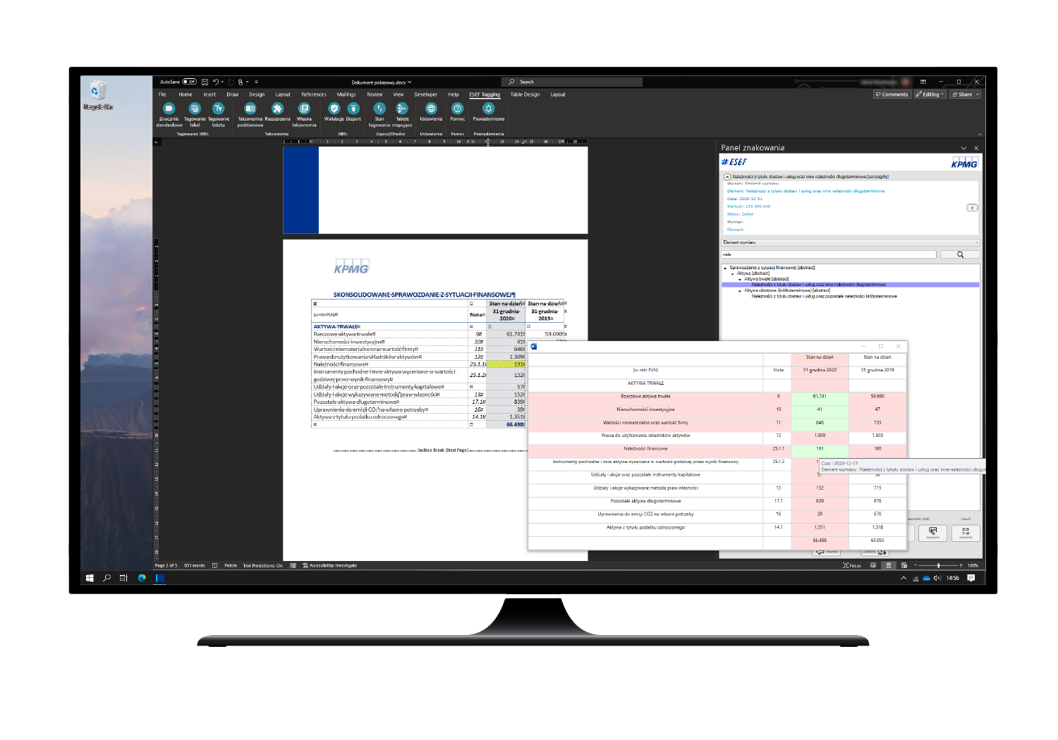 Ekran przedstawiajacy aplikacje KPMG ESEF Tagging Tool