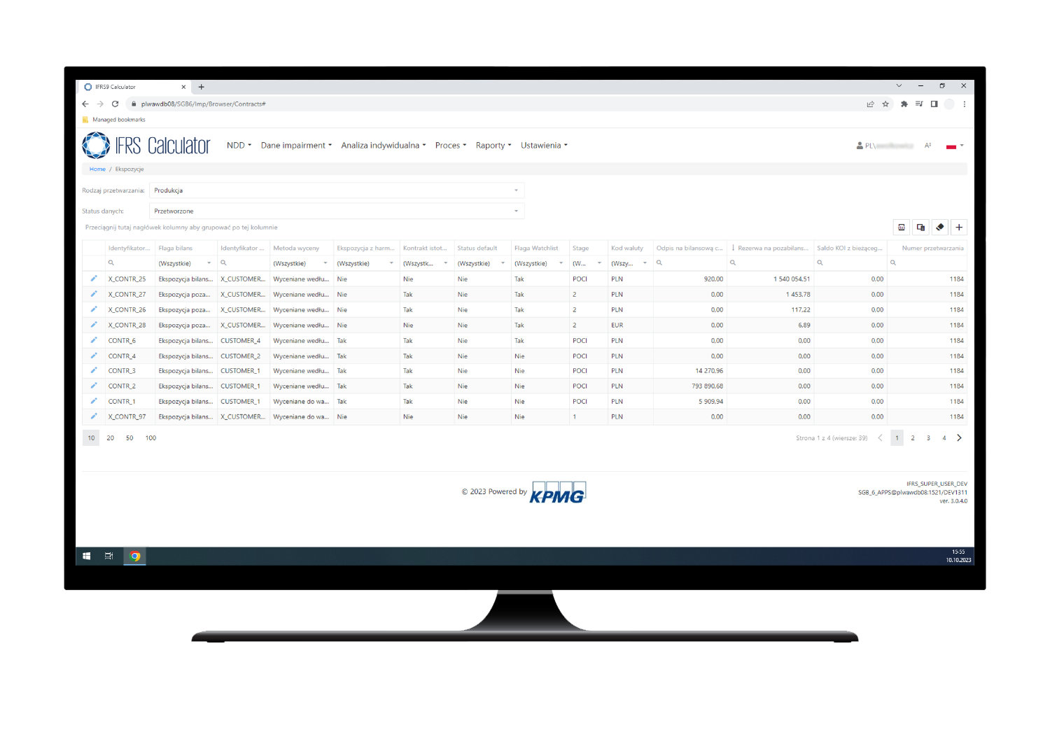 Ekran przedstawiajacy aplikacje KPMG IFRS Calculator