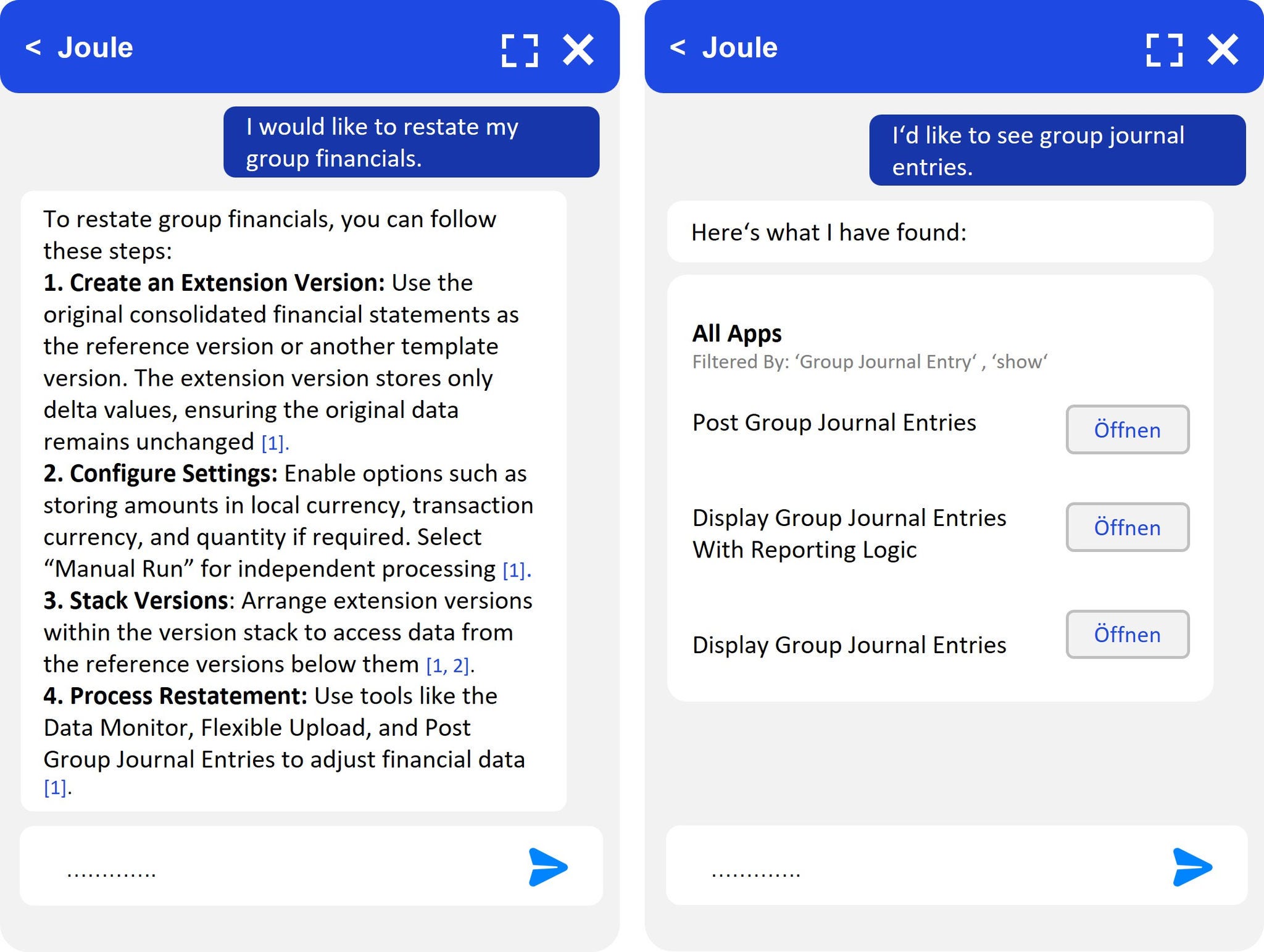 Screenshot Joule (dialogbasierter Copilot von SAP)