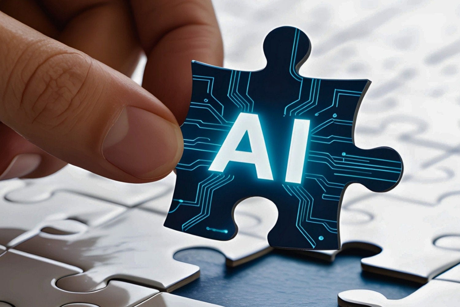 AI puzzle piece being placed into a puzzle.
