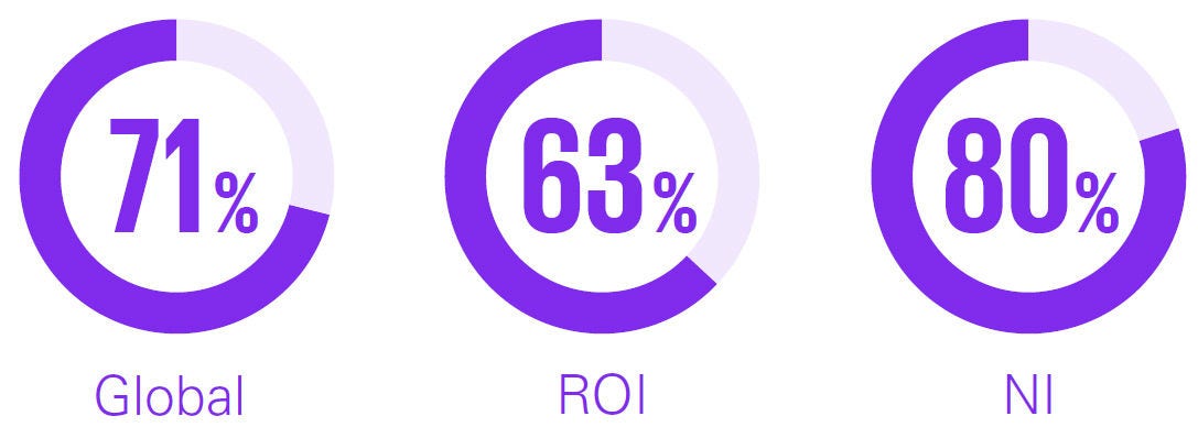 AI is our top investment priority 71% global 63% ROI 80% NI CEO outlook 2025