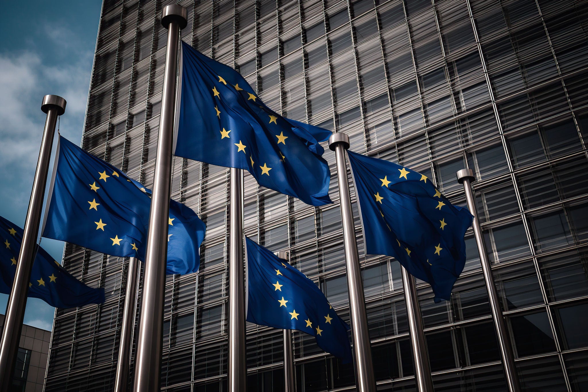 an illustration, eu commission flags in brussels, generative ai