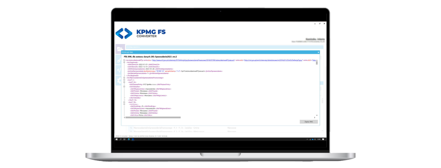 laptop z otwartą aplikacją KPMG FS Converter
