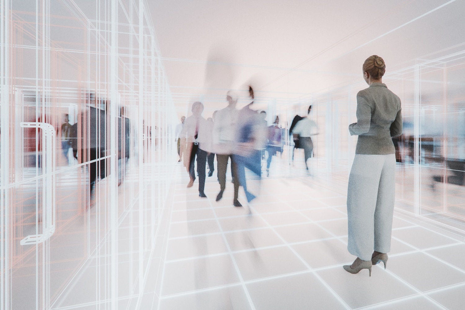 Blurred people walking