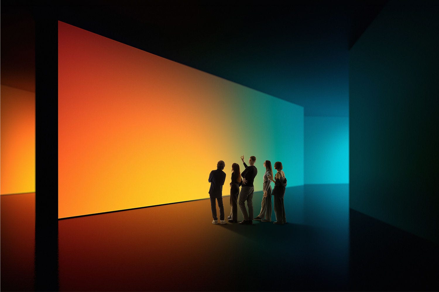 People looking beyond a wide wall