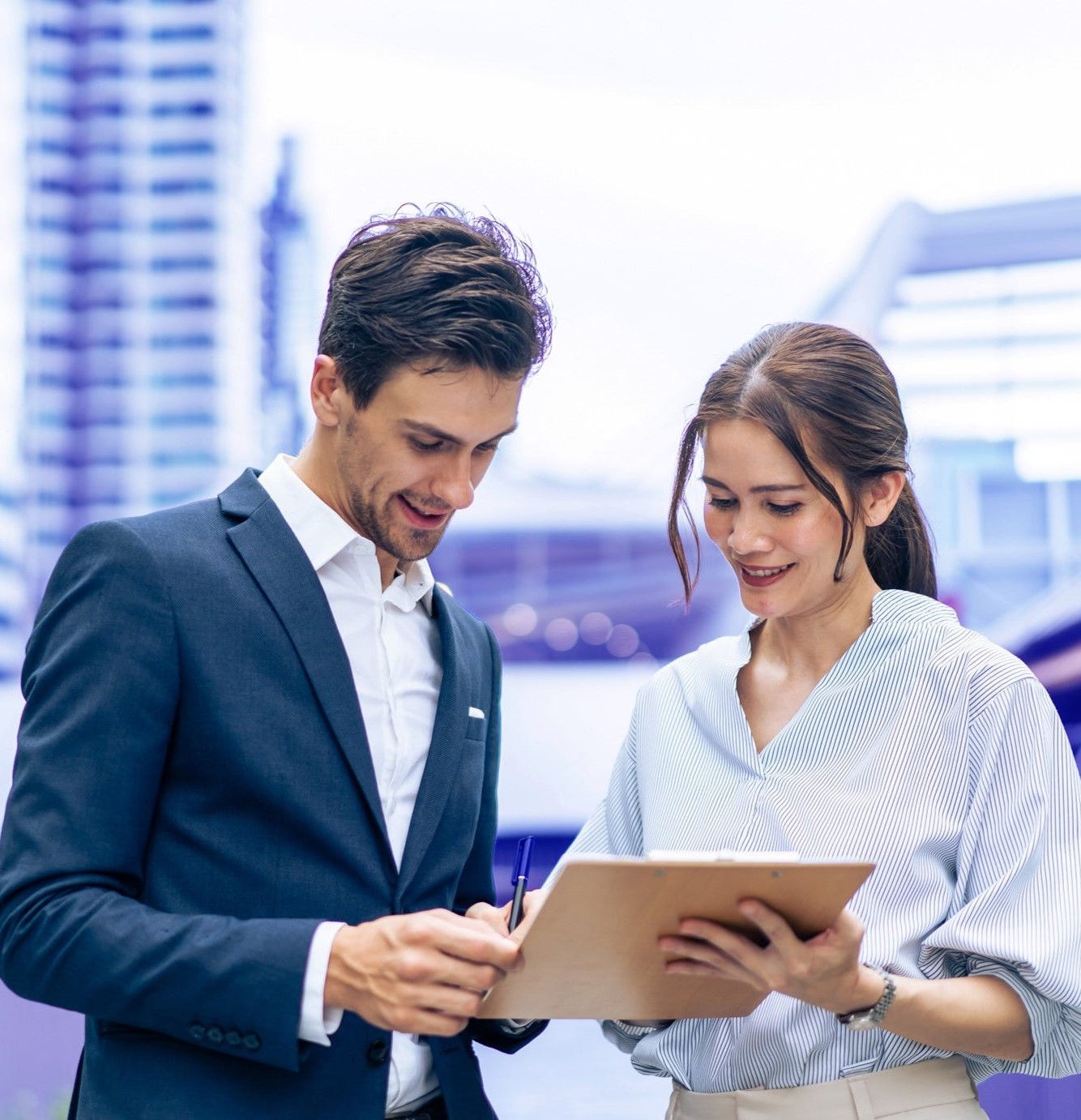 man and woman talking