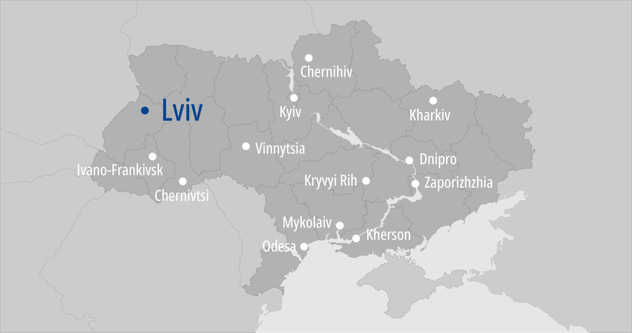 Political map of Ukraine in blue and yellow color on a white background. Vector image