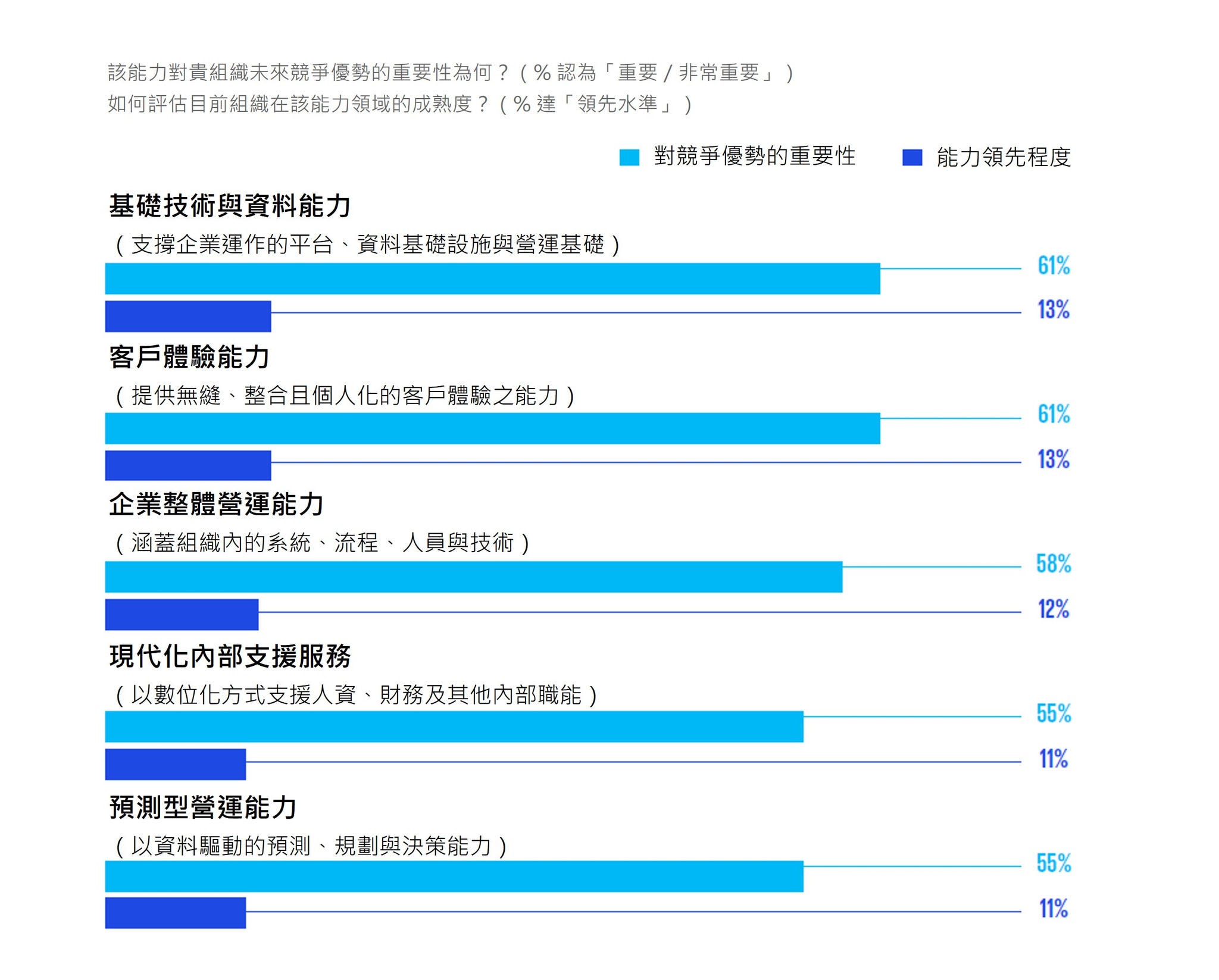 圖1. 企業能力：競爭策略重要性 v.s. 當前成熟度