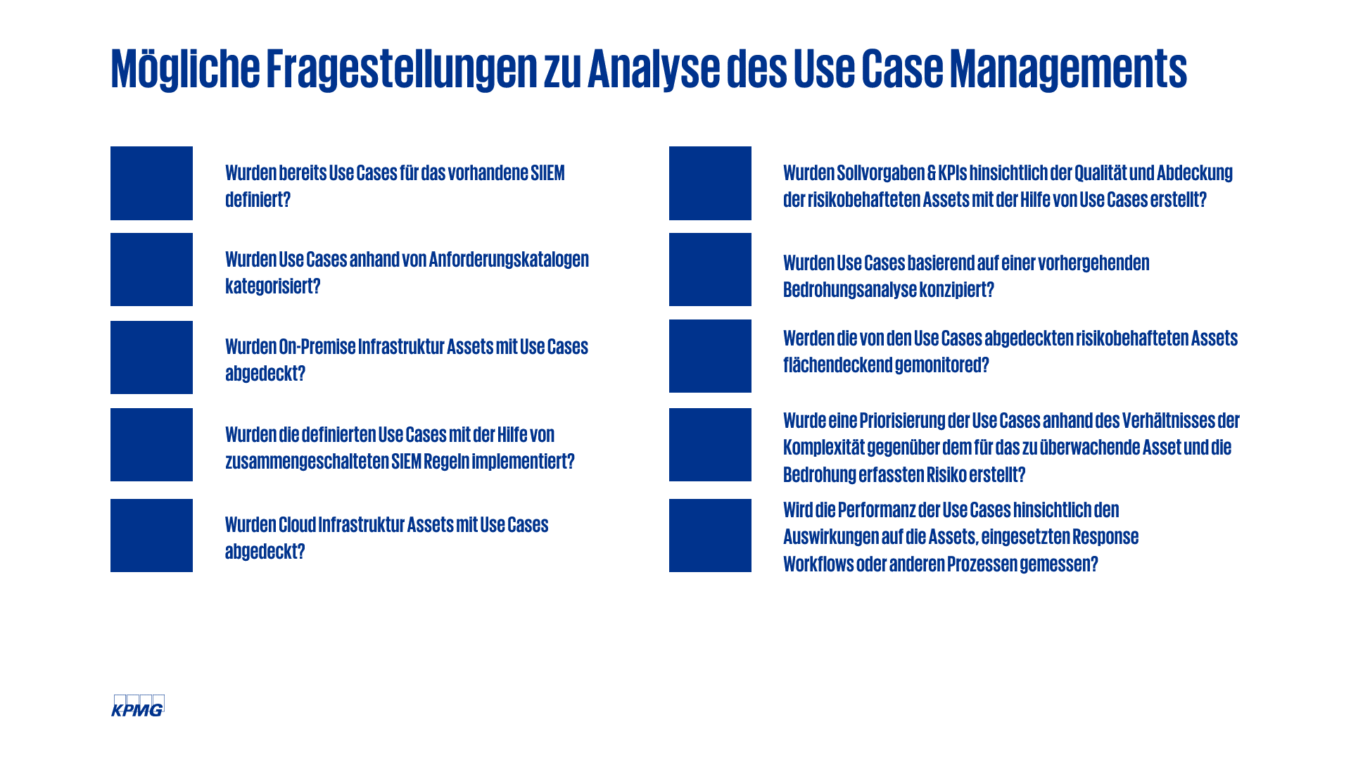 Mögliche Fragestellungen zu Analyse des Use Case Managements