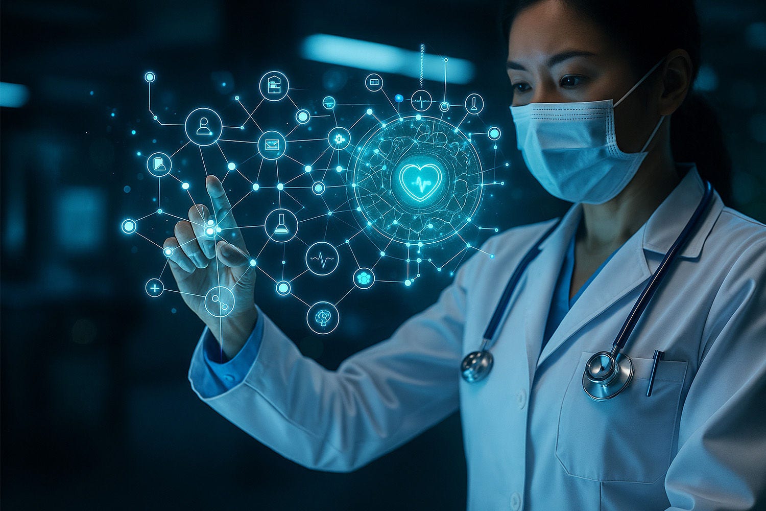 Lady doctor looking at hologram