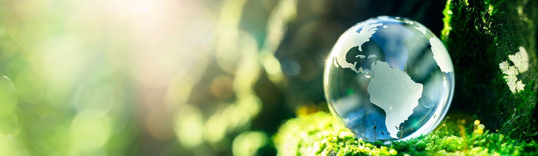 Image of a crystal planet Earth on greenery