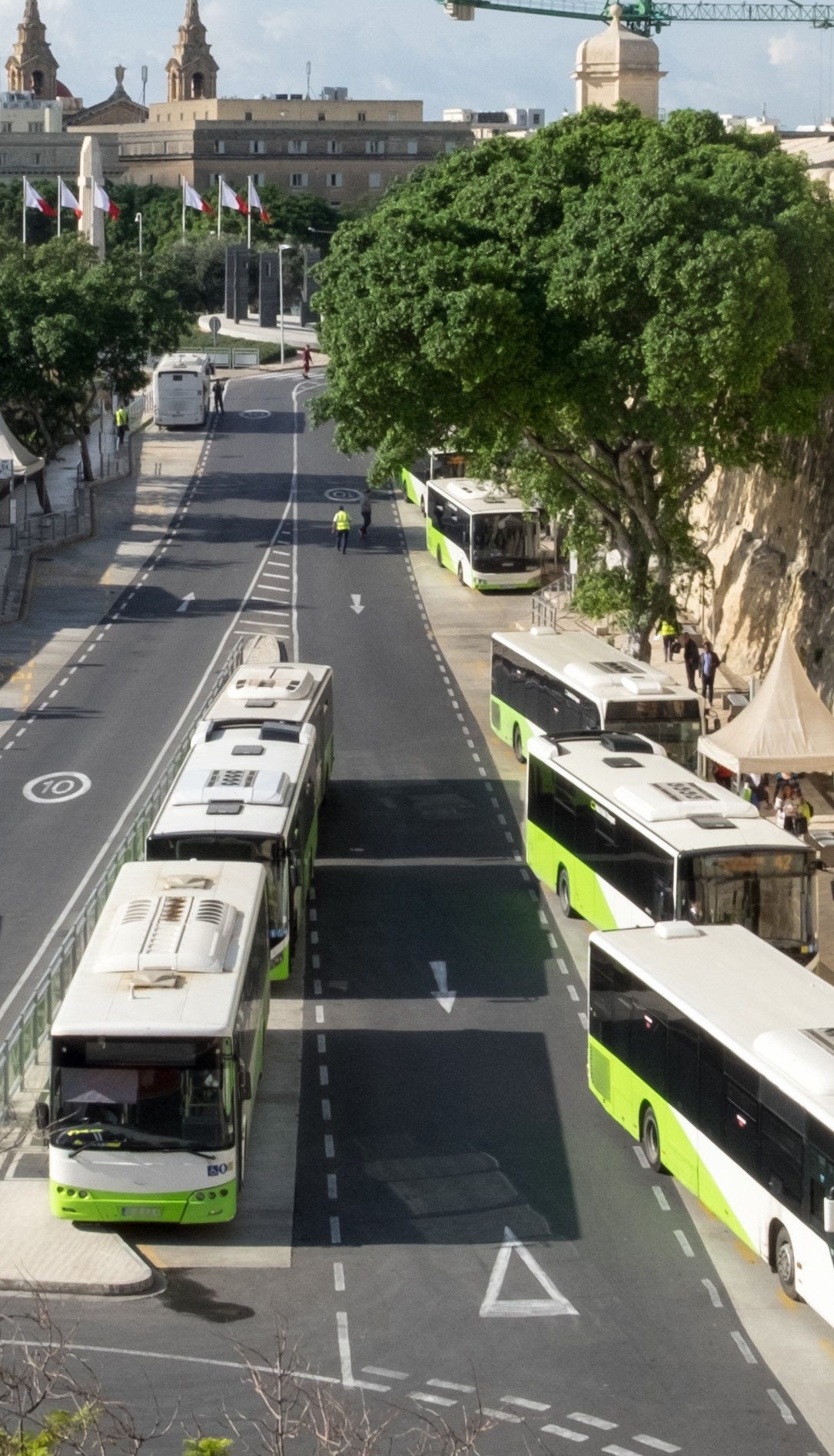 The panorama of the old streets and the bus station of Valletta, the capital of Malta