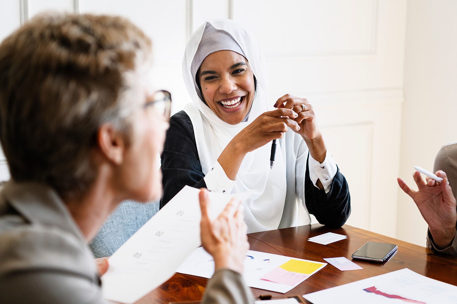 Happy diverse business people in a meeting
