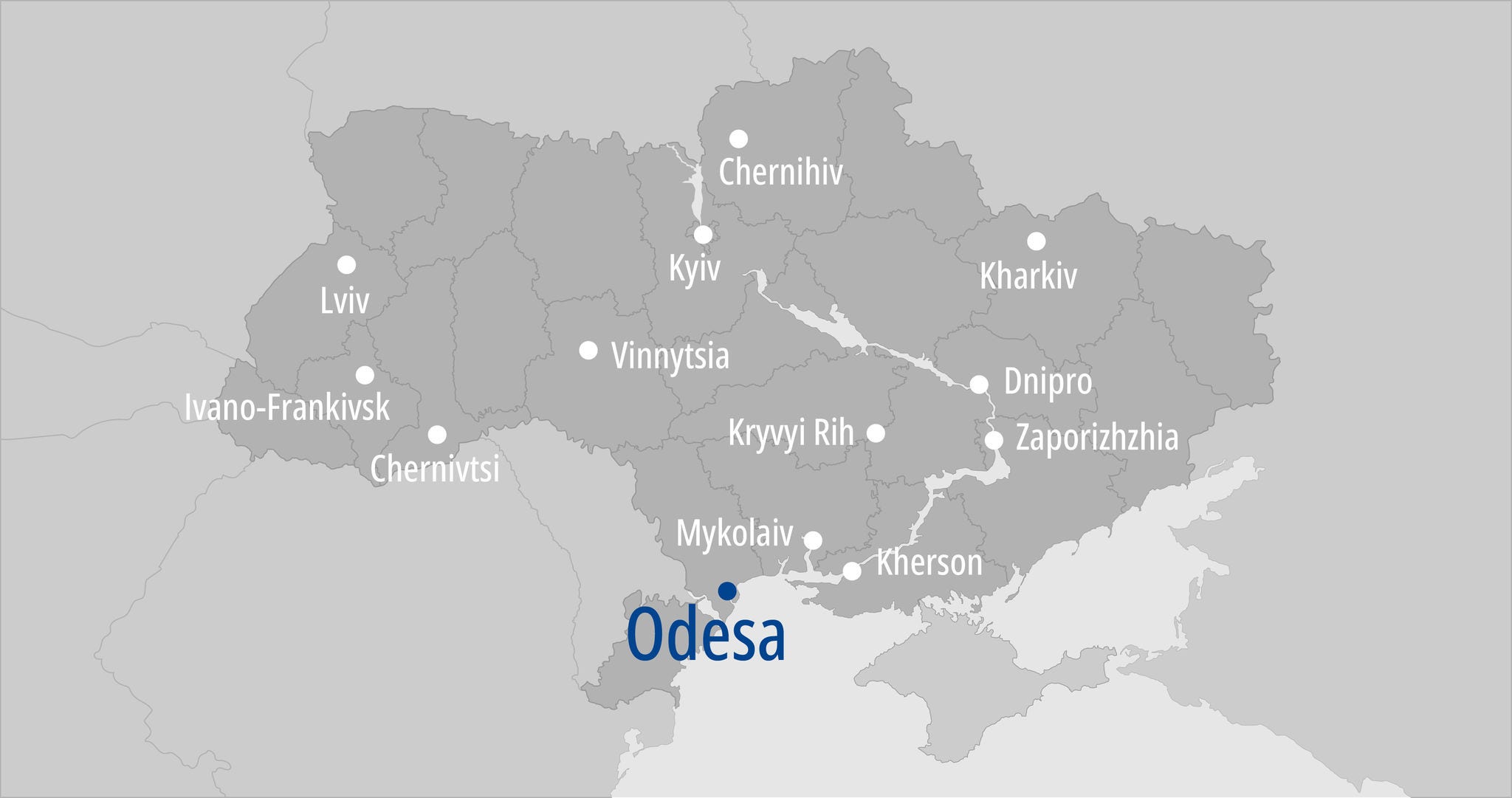 Political map of Ukraine in blue and yellow color on a white background. Vector image