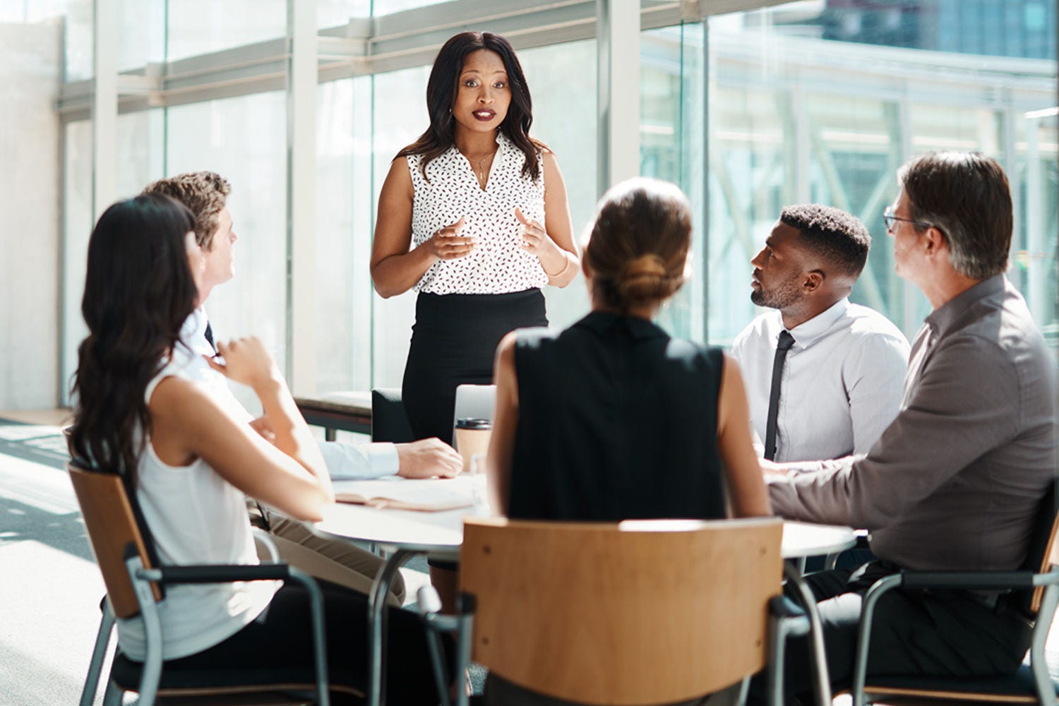 People discussing in a meeting