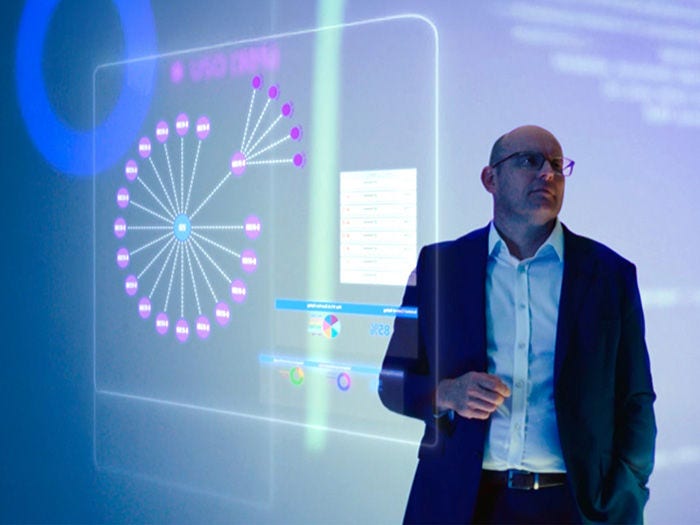 Businessman interacting with AI compliance screen Bridge tunnel