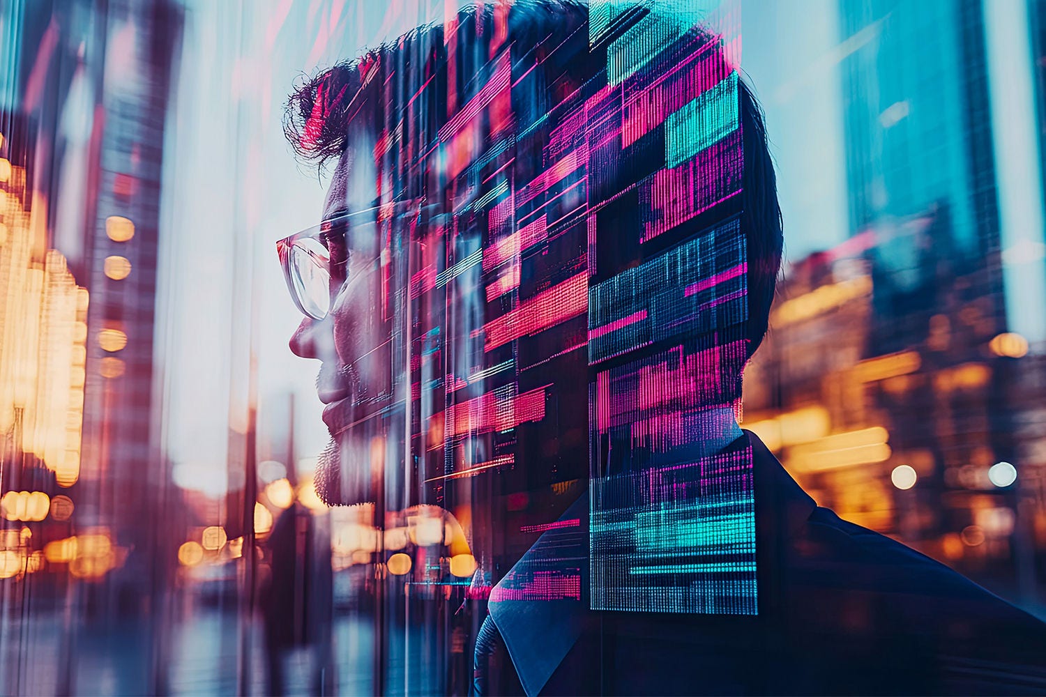 man behind abstract lines