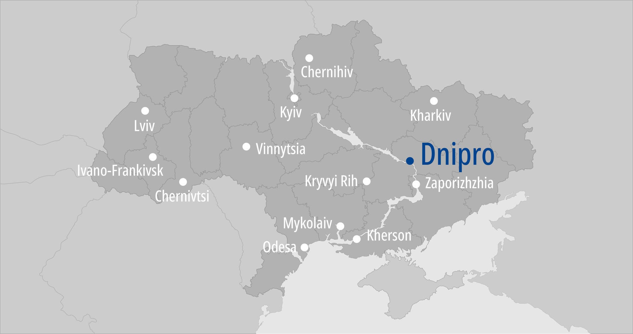 Political map of Ukraine in blue and yellow color on a white background. Vector image