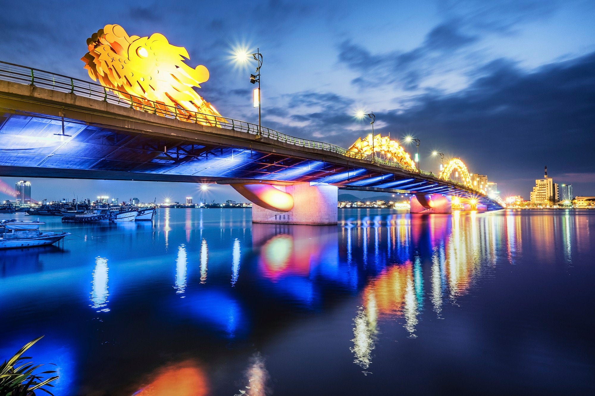 Cau Rong Bridge in Danang is a stunning modern structure crossing the Song Han river.