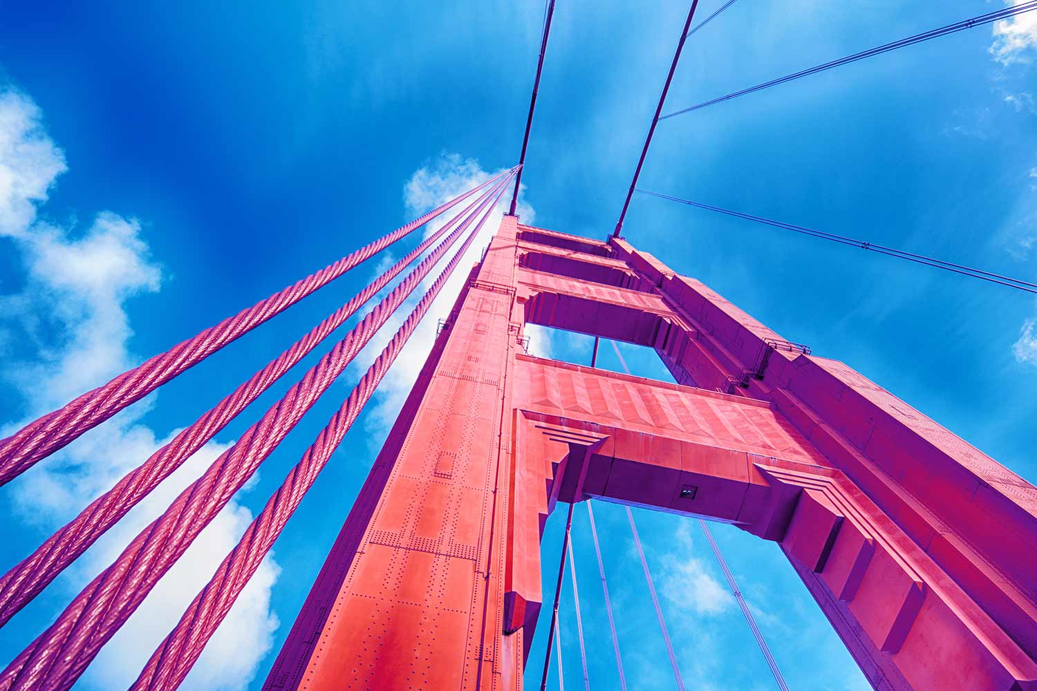 Pink bridge in clouds