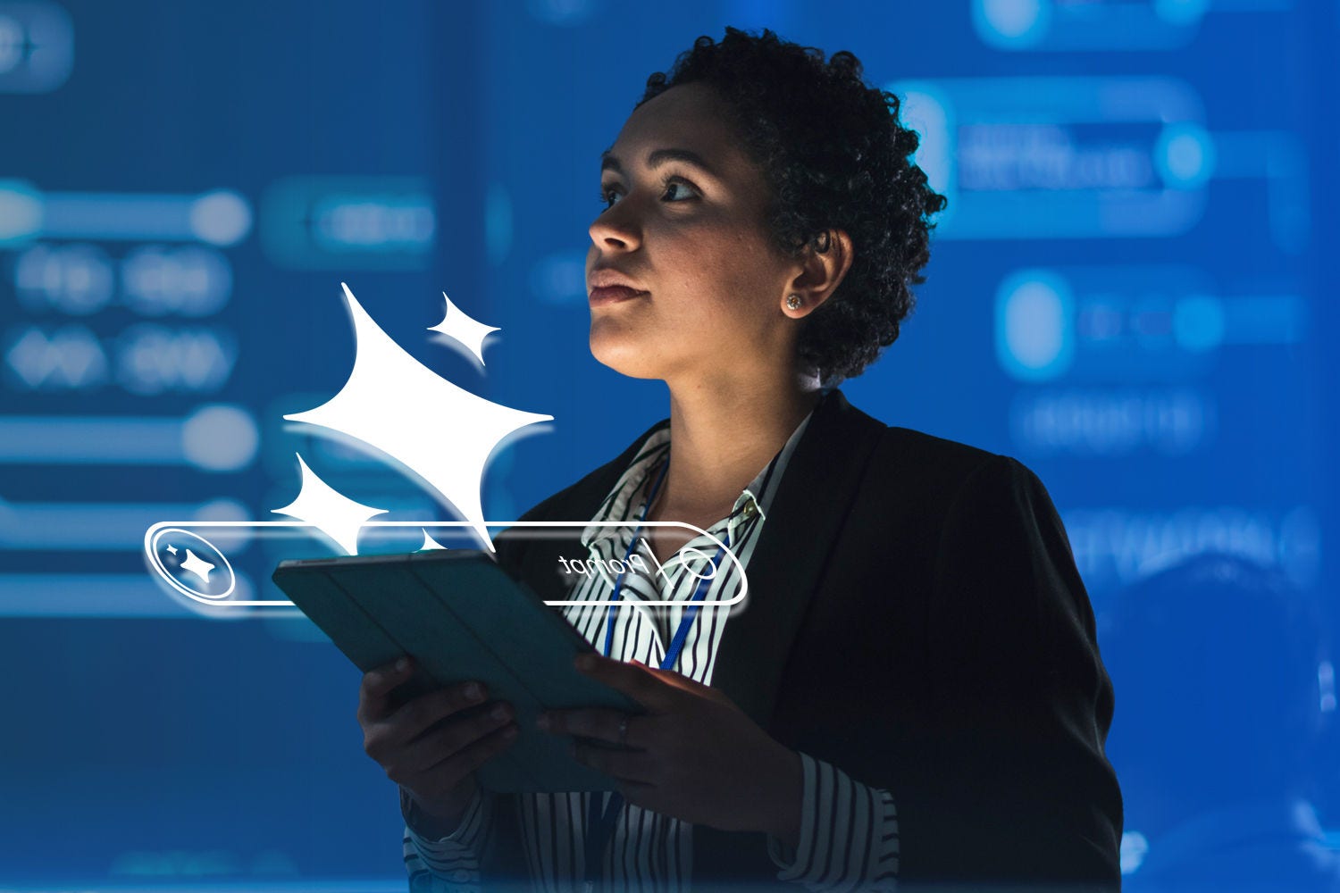 Woman holding tablet device
