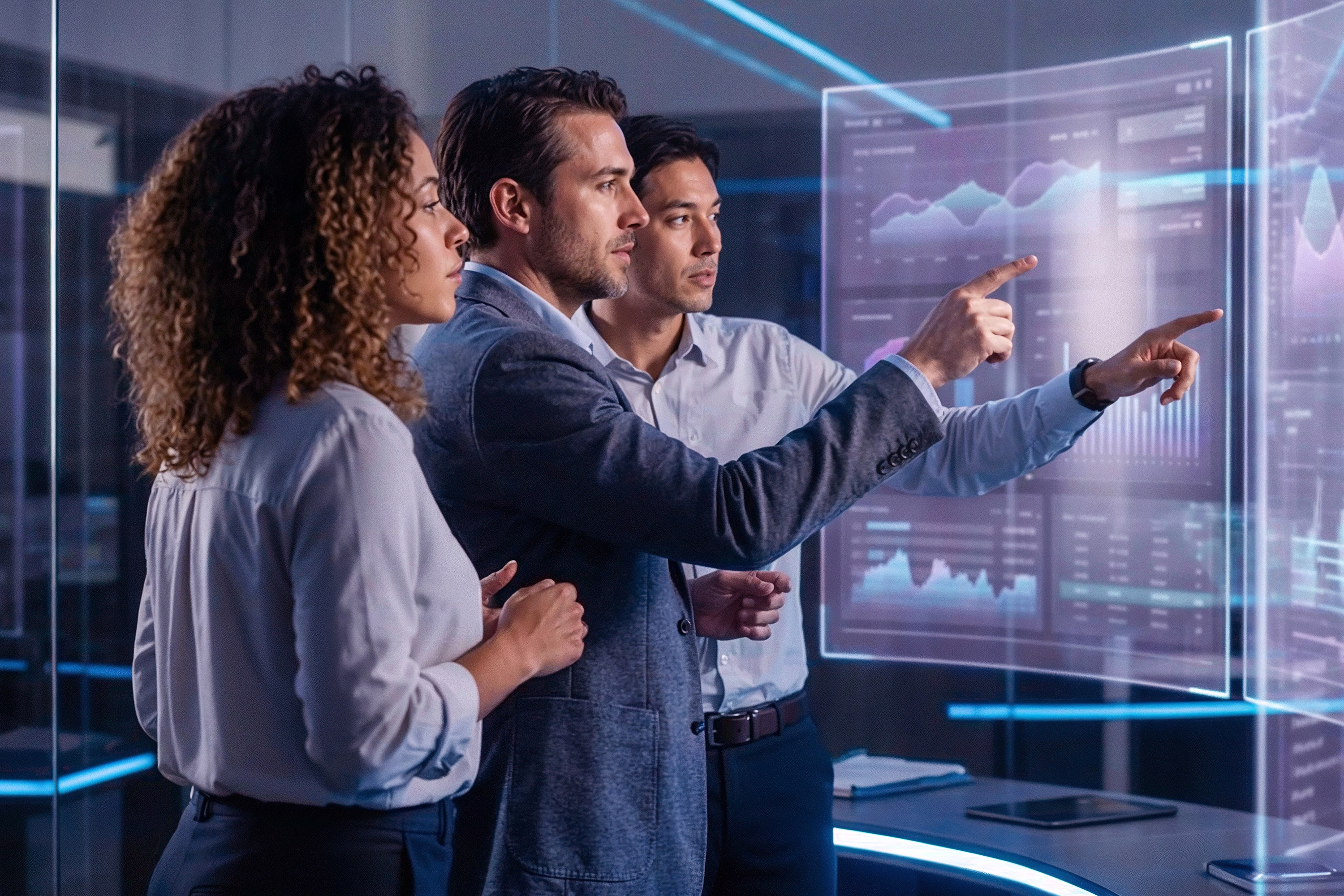 four people looking at a screen