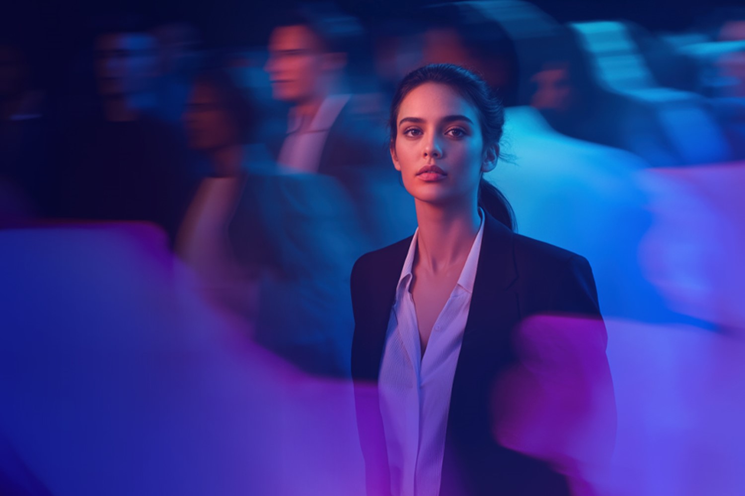 woman standing in a crowd of people