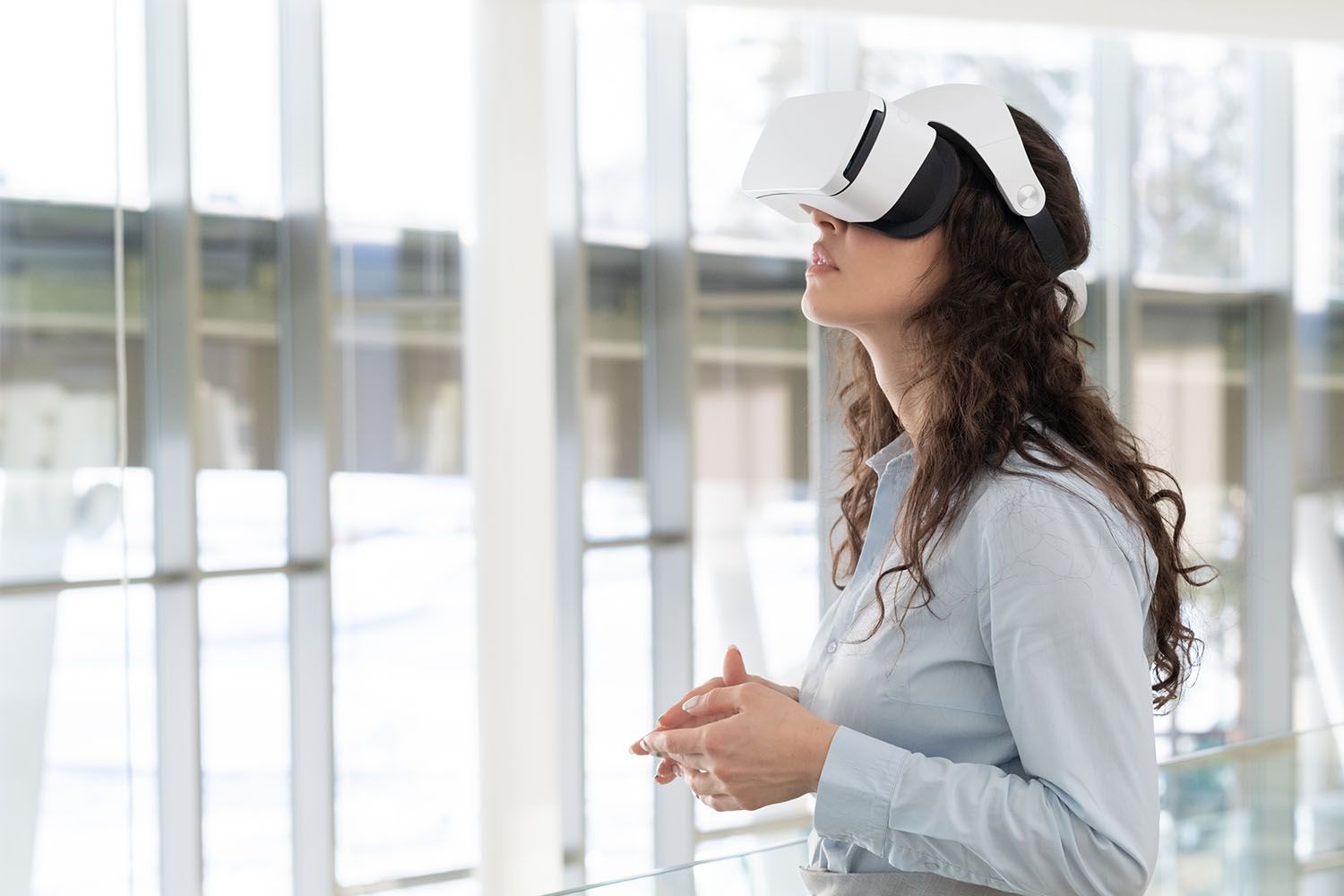 Woman using VR headset