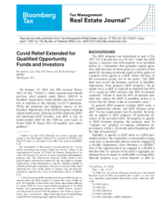 Covid Relief Extended for Qualified Opportunity Funds and Investors, Janaury 20, 2021