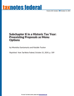 Subchapter K in a Historic Tax Year: Preexisting Proposals as Menu Options