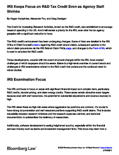 IRS Keeps Focus on R&D Tax Credit Even as Agency Staff Shrinks